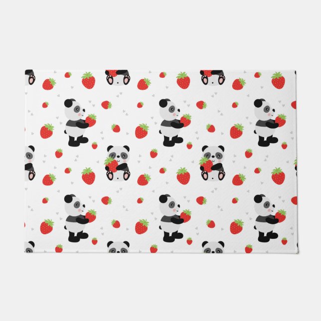 Panda cute with strawberry doormat (Front)