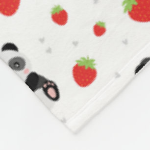 Panda cute with strawberry fleece blanket
