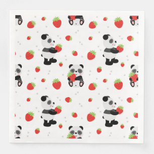 Panda cute with strawberry napkin