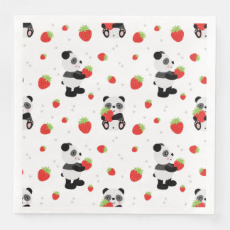 Panda cute with strawberry napkin