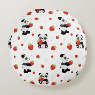 Panda cute with strawberry round pillow