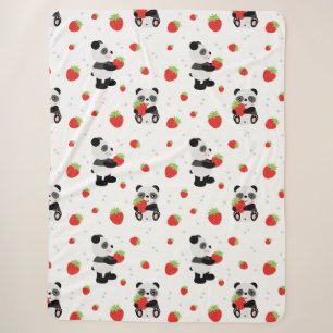 Panda cute with strawberry sherpa blanket