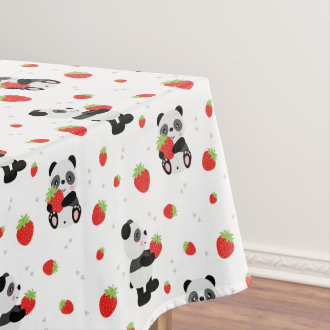 Panda cute with strawberry tablecloth (In Situ)