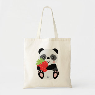 Panda cute with strawberry tote bag