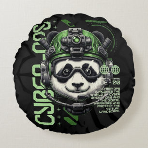 Panda Cyborg Ops – Futuristic Cybernetic Panda  Round Pillow