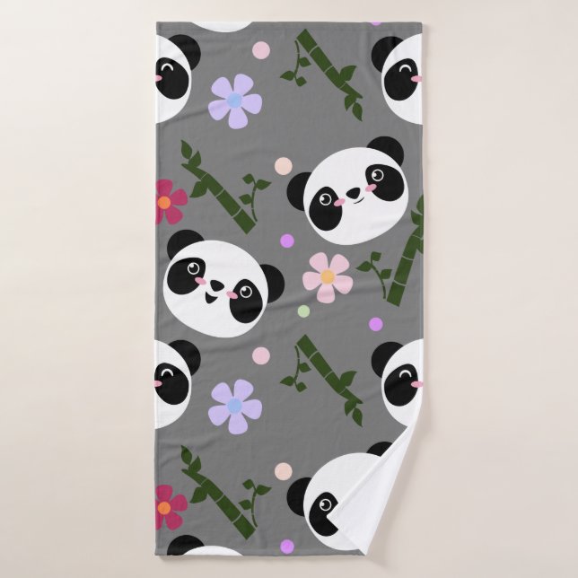 Panda de Kawaii sur le gris (Serviette de bain)