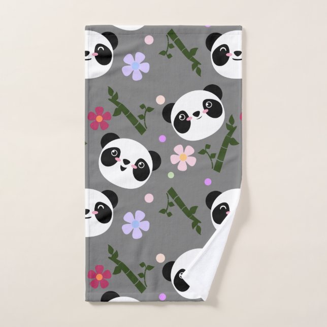 Panda de Kawaii sur le gris (Serviette à main)