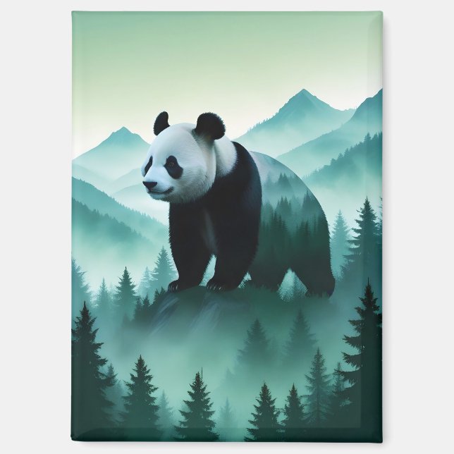 Panda Double Exposure Animal Nature Wilderness Art Magnet (Front)