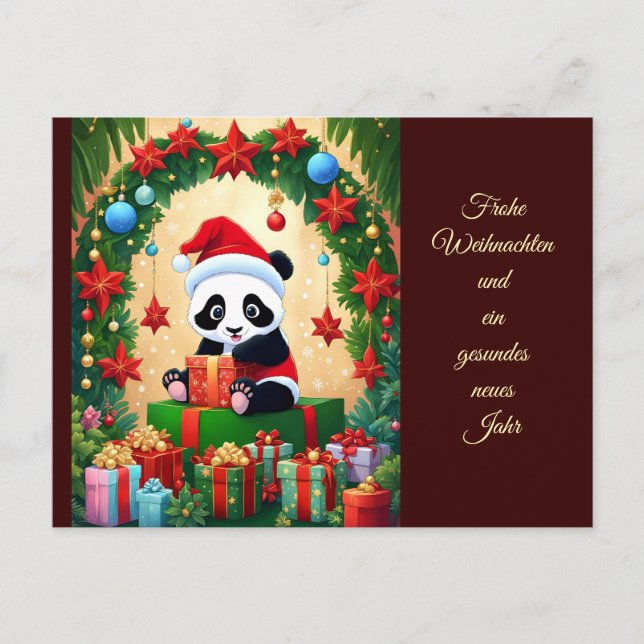 Panda dressed as Santa Postcard (Front)