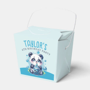 Panda Drinking Blue Boba Bubble Tea Birthday Party Favor Box