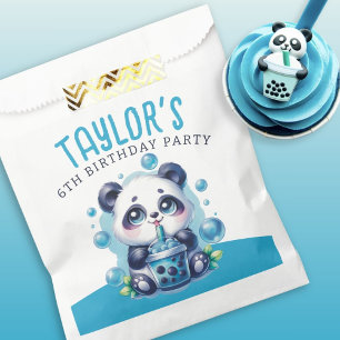 Panda Drinking Blue Boba Bubble Tea Birthday Party Favour Bag