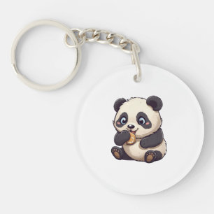 Panda eating a cookie keychain
