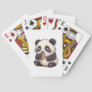 Panda eating a cookie playing cards