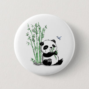 Panda Eating Bamboo 2 Inch Round Button