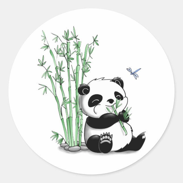 Panda Eating Bamboo Classic Round Sticker (Front)