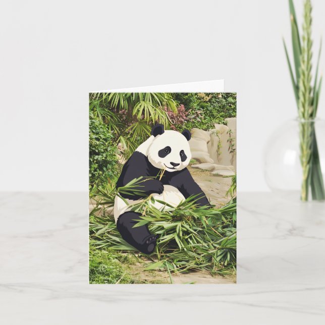 Panda eating bamboo greeting card (Front)