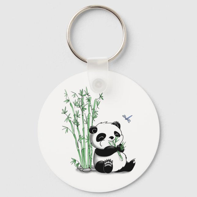 Panda Eating Bamboo Keychain (Front)