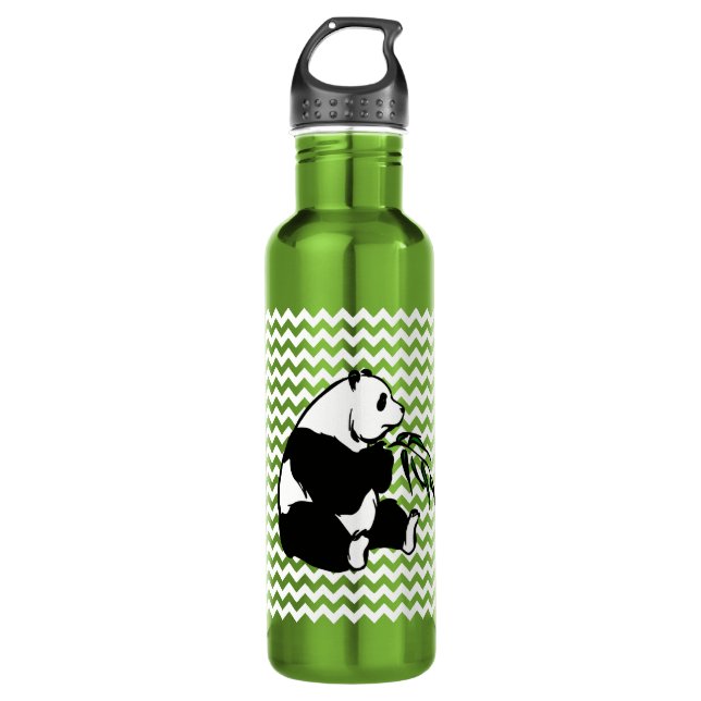 Panda Eating Bamboo on White Chevron 710 Ml Water Bottle (Front)