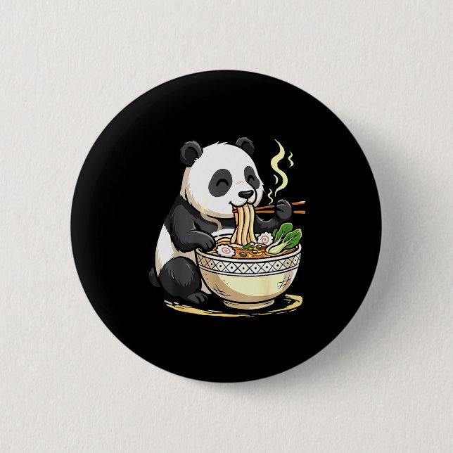 Panda Eating Funny Ramen Noodles  2 Inch Round Button (Front)