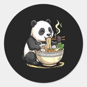 Panda Eating Funny Ramen Noodles  Classic Round Sticker