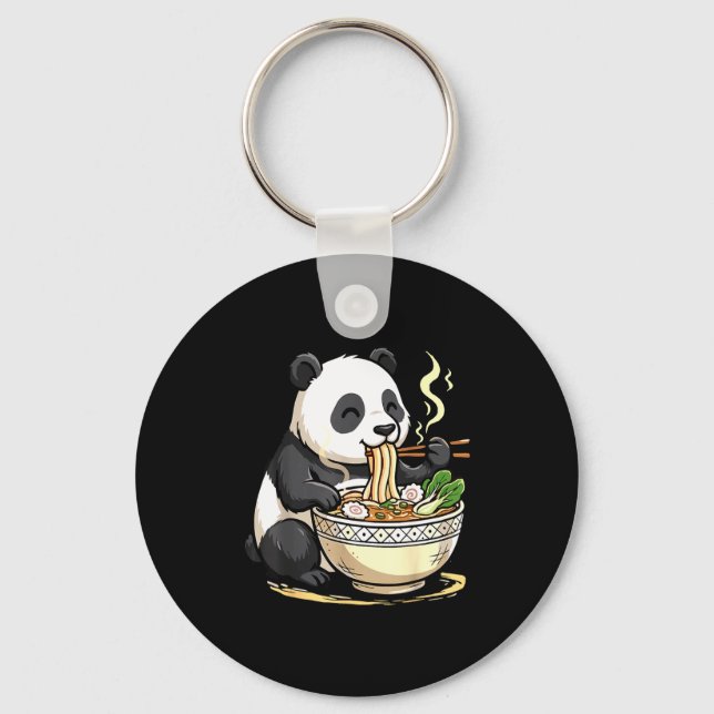 Panda Eating Funny Ramen Noodles  Keychain (Front)