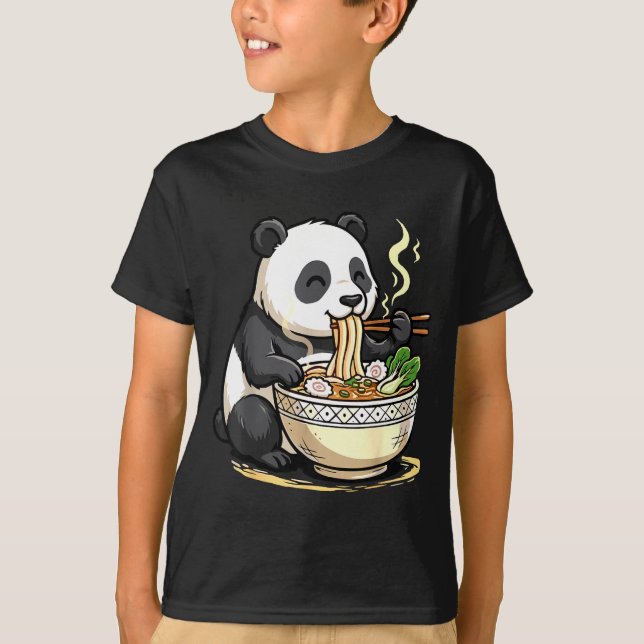 Panda Eating Funny Ramen Noodles  T-Shirt (Front)