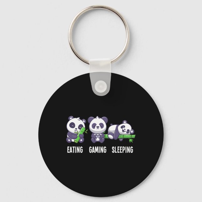 Panda Eating Gaming Sleeping For Multiplayer Game  Keychain (Front)