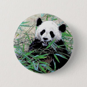 Panda Eating Leaves 2 Inch Round Button