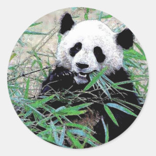 Panda Eating Leaves Classic Round Sticker