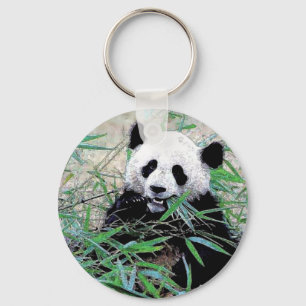 Panda Eating Leaves Keychain