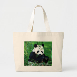 Panda Eating Leaves Large Tote Bag