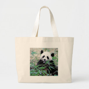 Panda Eating Leaves Large Tote Bag