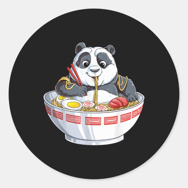 Panda Eating Ra Kawaii Giant Japanese Noodle Classic Round Sticker (Front)