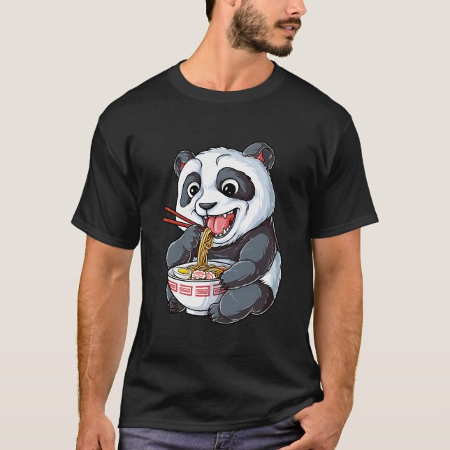 Panda Eating Ra Kawaii Giant Japanese Noodle T-Shirt (Front)