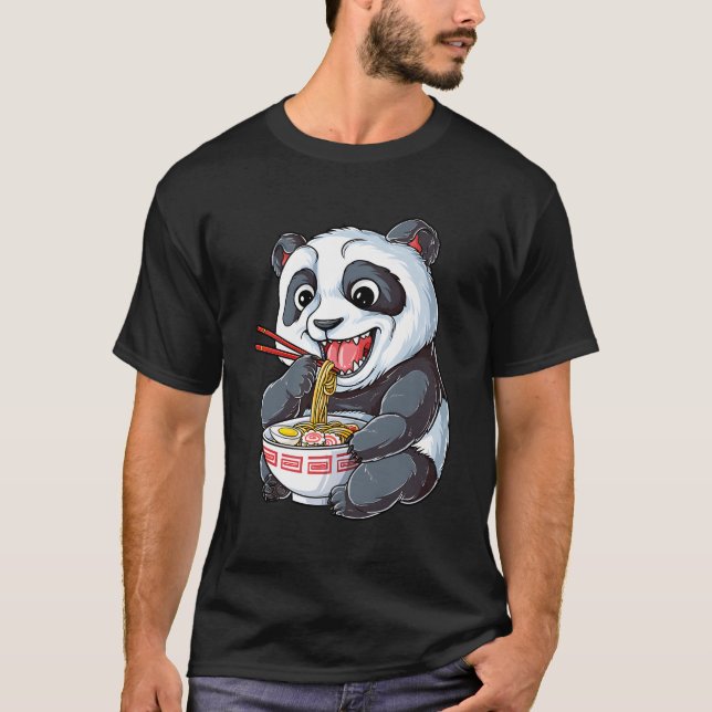 Panda Eating Ra Kawaii Giant Japanese Noodle T-Shirt (Front)