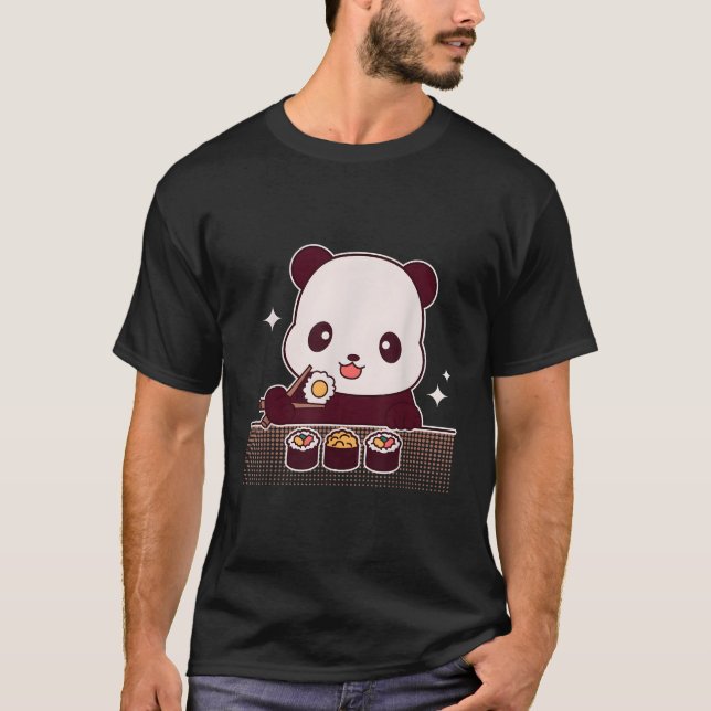Panda Eating Sushi Panda Bear T-Shirt (Front)