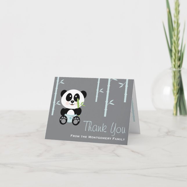 Panda en bambou bleu dans le Merci de Baby shower  (Devant)