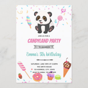 Panda et bonbons thème d'anniversaire Invitation