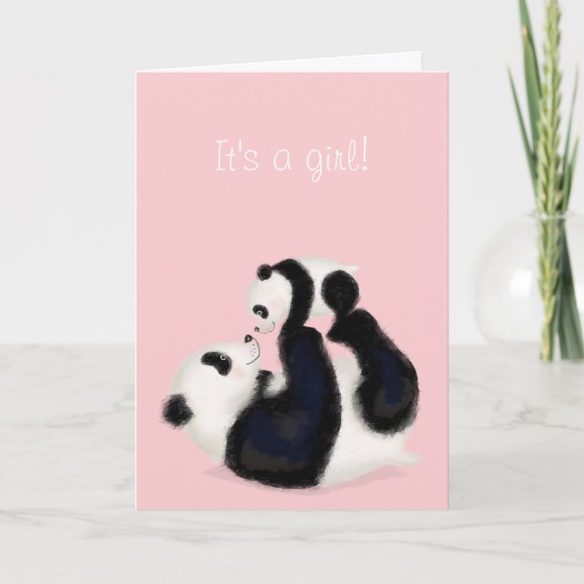 Panda et petit "C'est une fille" nouvelle carte bé (Devant)