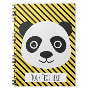 Panda Face Black and White Bear Yellow Custom Text Notebook