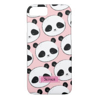 Panda Face Pattern Pink Custom Name