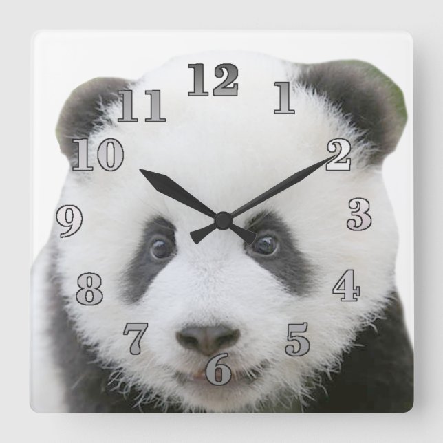 Panda Face Square Wall Clock (Front)