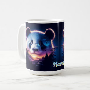 Panda Face with Surreal Forest and Sunset  Coffee Mug
