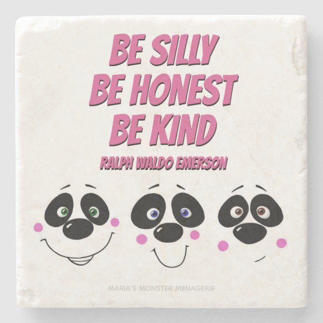 Panda Faces w/ Emerson quote, stone coaster (Front)