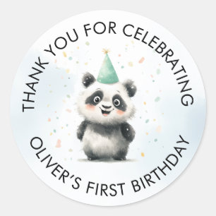 Panda First Birthday Thank You Sticker