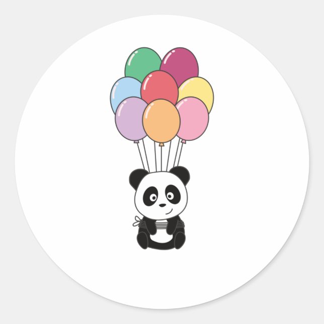 Panda Flies Up With Colourful Balloons Classic Round Sticker (Front)