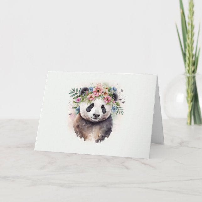 Panda Flowers Watercolor                           Card (Front)