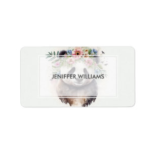 Panda Flowers Watercolor                     Label