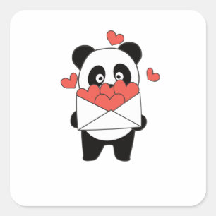 Panda For Valentine's Day Cute Animals With Hearts Square Sticker