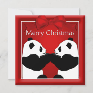 Panda Friends Couple Christmas Greeting Holiday Card